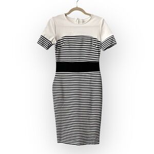 Cefian Women’s Black and White Striped Bodycon Midi Dress
